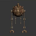 3D Metallic Copper Robot Character With Four Legged Structure And Reflective Base