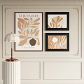 Abstract Paintings with Botanical Leaf Patterns in Beige Brown Tones and Black Frames on White Wall 3d model