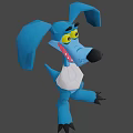 Blue Cartoon Style Game Movie Character With Long Ears Black Nose And Open Mouth