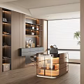 Modern Walk-in Closet Open Design Wooden Shelves Glass Cabinets Drawers Shoes Bags Lighting And Plant