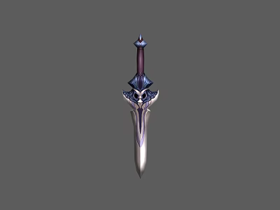 Decorative Sword With Metallic Blade Purple Hilt Intricate Guard And Ornate Top Design 3d model