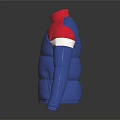 Red And Blue Puffer Jacket With White Stripes Stand Collar Zipper Design Winter Outerwear