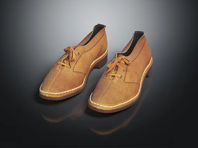Brown Suede Lace Up Shoes with Contrast Stitching and Leather Sole in Casual Style 3d model