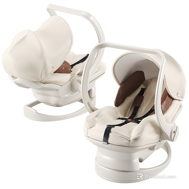 Modern Beige Baby Chair with Brown Safety Straps and Soft Rocking Frame Design 3d model 