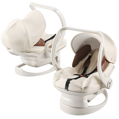 Modern Beige Baby Chair with Brown Safety Straps and Soft Rocking Frame Design 3d model