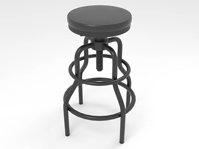 Black Adjustable Bar Stool With Round Padded Seat And Spiral Metal Frame 3d model