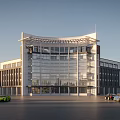 Modern Office Building Featuring Glass Curtain Wall Curved Roof And Blue Sky Open Ground