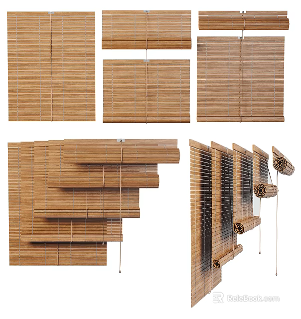 Bamboo Blinds Various Designs And Positions For Home Window Treatments 3d model 