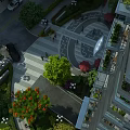 Elegant Plaza Landscape With Lush Greenery Paved Walkways Decorative Ground Patterns And Surrounding Buildings