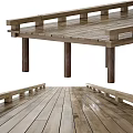 Wooden Road Boardwalk Structure With Wooden Planks Railings And Supporting Posts