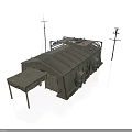 Modern Military Field Tent Setup With Antenna Mast And Power Line Pole