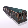 Rustic Blue Green Train Carriage With Multiple Windows And Wooden Doors
