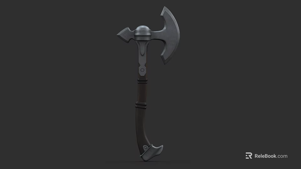 Medieval Battle Axe Weapon With Metal Blade And Wooden Handle 3d model 