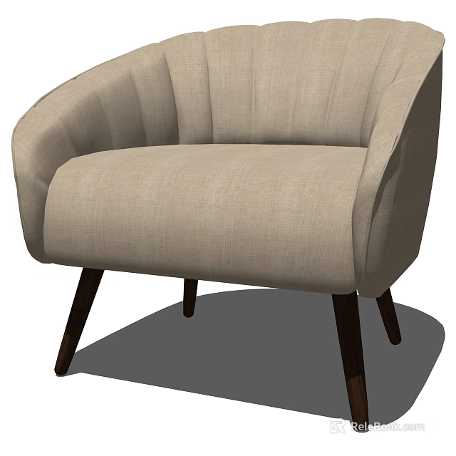 Beige Fabric Single Sofa With Curved Armrests And Dark Wooden Legs Design 3d model 