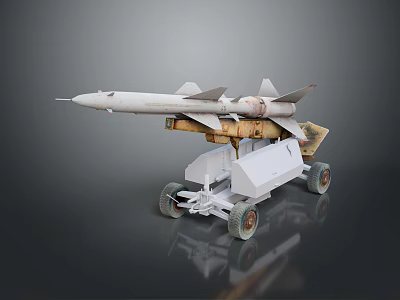 Fighter Jet Mounted On Mobile Launch Trolley With Wheels And Metal Structure 3d model