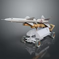 Fighter Jet Mounted On Mobile Launch Trolley With Wheels And Metal Structure 3d model