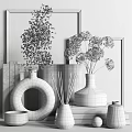 Stylish Decorative Ornament Collection Featuring Gold Vases Dried Flowers Incense Sticks and Books