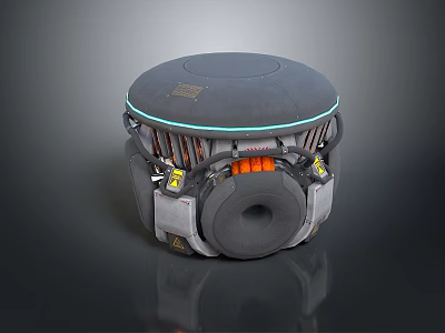Modern Computer Hardware Device With Circular Gray Top Blue LED Ring And Orange Components 3d model