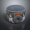Modern Computer Hardware Device With Circular Gray Top Blue LED Ring And Orange Components