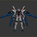 Detailed Gundam Robot Model In Standing Pose With White Red Blue Wings And Mechanical Details