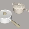White Cookware Pots With Lids And Light Colored Handles For Kitchen Use 3d model