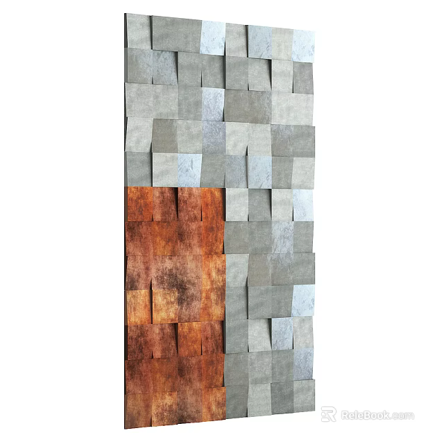 Modern Wall Design With Gray And Brown Stone Tiles Pattern Decor 3d model 