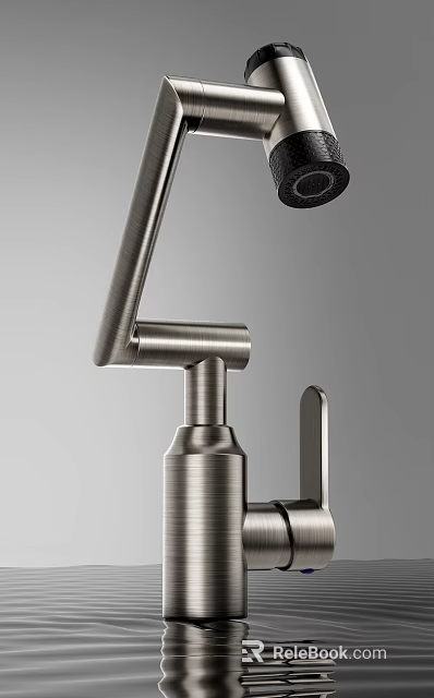 Modern Stainless Steel Kitchen Faucet With Curved Spout And Brushed Finish 3d model 