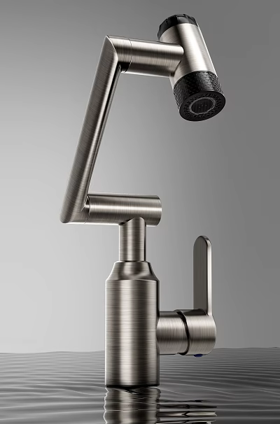 Modern Stainless Steel Kitchen Faucet With Curved Spout And Brushed Finish 3d model