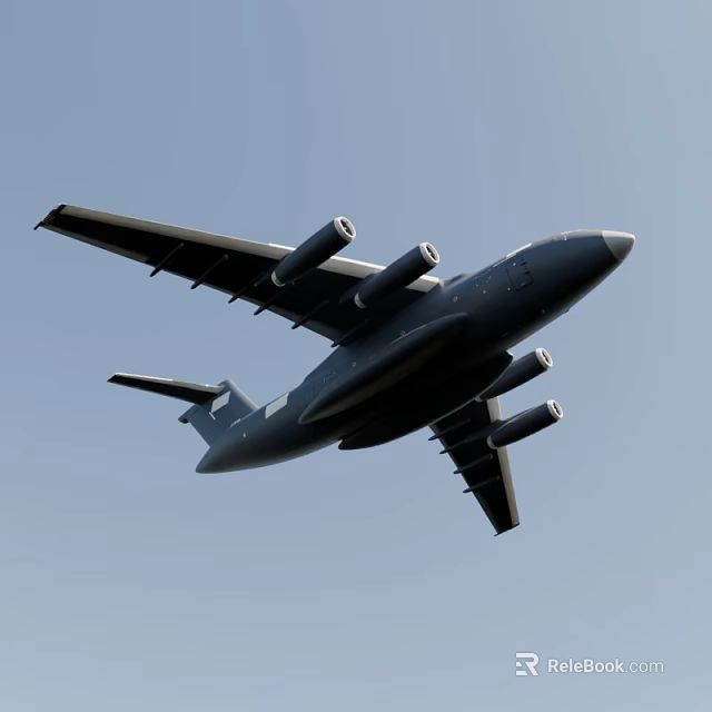 Large Military Transport Aircraft Flying in Clear Blue Sky with Four Engines 3d model 