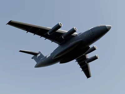 Large Military Transport Aircraft Flying in Clear Blue Sky with Four Engines 3d model