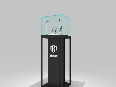 Display Shelf with Black Transparent Glass Showcase Featuring Hooks and Brand Logo for Leather Goods 3d model