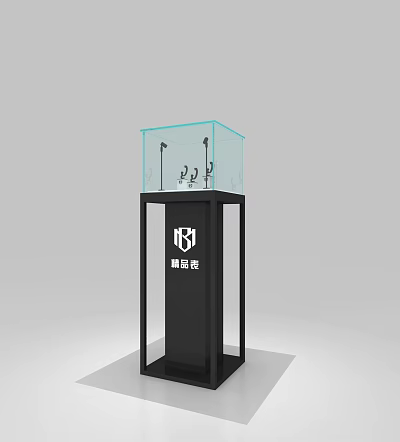 Display Shelf with Black Transparent Glass Showcase Featuring Hooks and Brand Logo for Leather Goods 3d model
