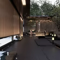 Modern Building Exterior Wall Featuring Large Tree Courtyard Paved Ground And Entrance
