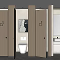 Modern Public Restroom Interior With Double Sinks Marble Countertop And Large Mirror 3d model