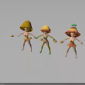 Anthropomorphic Fruit Characters In Pineapple Strawberry Hats Standing With Colorful Costumes And Small Fruits