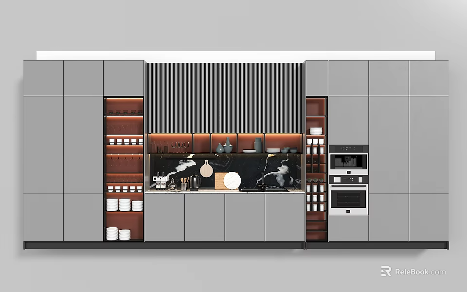 Essential Kitchen Utensils In Modern Kitchen With Organized Cabinets And Island Counter 3d model 