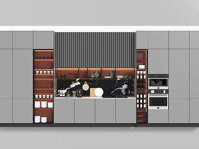 Essential Kitchen Utensils In Modern Kitchen With Organized Cabinets And Island Counter 3d model
