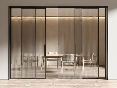Modern Sliding Glass Doors With Black Frame As Room Divider In Dining Area Interior Design 3d model