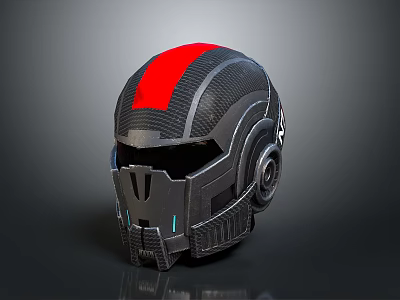 Futuristic Black Red Stripe Helmet With Carbon Fiber Design And Sleek Headset Style Side Parts 3d model