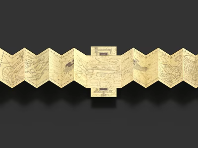Beige Decorative Ornament Set With Unfolded Zigzag Folded Vintage Style Patterns On Black Background 3d model
