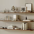 Wooden Wall Shelves With Decorative Ornaments Books And Clock In Living Room
