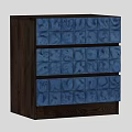 Modern Walnut Solid Wood Dresser With Embossed Glossy Blue Ceramic Tile Drawer Panels