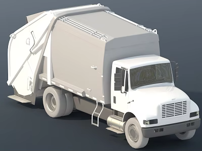 White Garbage Truck Vehicle With Rear Loading Container And Cab Structure 3d model