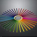 Vibrant Colored Pencils in Circular Gradient Arrangement on Black Background
