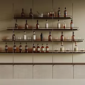 Modern Wine Rack With Bottles And Glasses On Metal Frame Wooden Cabinet