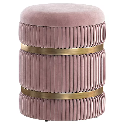 Pink Velvet Pleated Stool With Gold Metal Bands For Living Room Decor 3d model