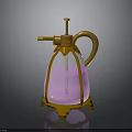 Gold Sprayer With Pink Liquid And Transparent Bottle On Metal Stand