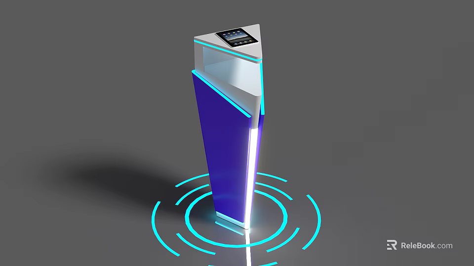 Modern Vertical Interactive Device With Top Display And Blue Illuminated Rings 3d model