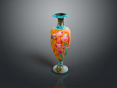 Artistic Sculpture Carving Vase Featuring Colorful Floral Patterns And Detailed Design 3d model