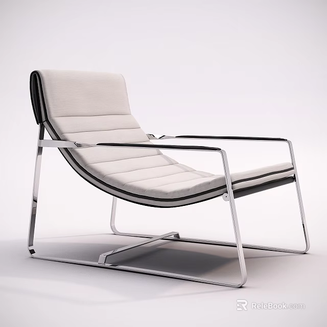 Modern Leisure Chair With Silver Metal Frame Light Fabric Cushion And Black Trim 3d model 